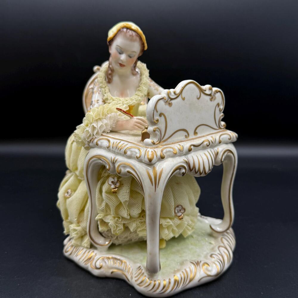 Vintage Irish Dresden Porcelain Lace Figurine "The Love Letter"